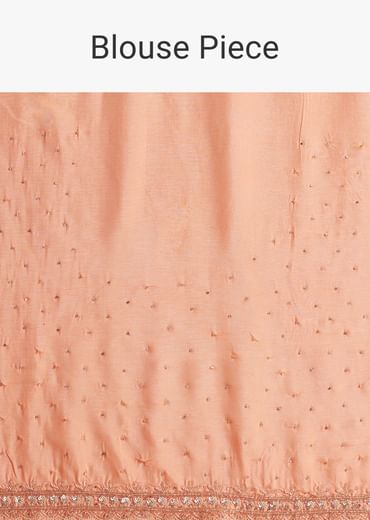 Peach Crepe Saree With Multicolor Floral Print And Embroidered Border