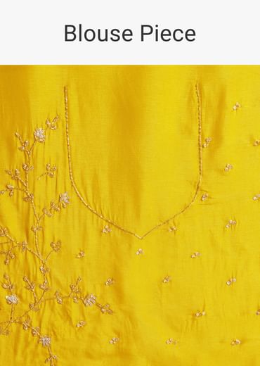 Yellow Crepe Saree With Floral Digital Print And Sequin Embroidery