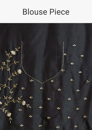 Black Crepe Saree With Floral Digital Print And Embroidered Border
