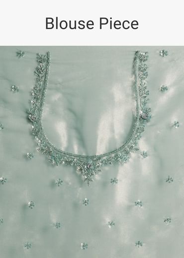 Teal Green Tissue Embroidered Saree With Heavy Hand Embroidery