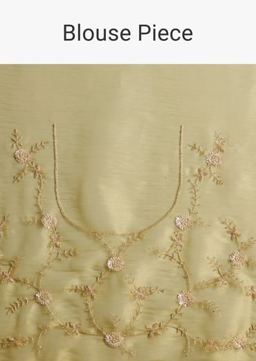 Mehendi Green Tissue Saree With Heavy Floral Embroidery