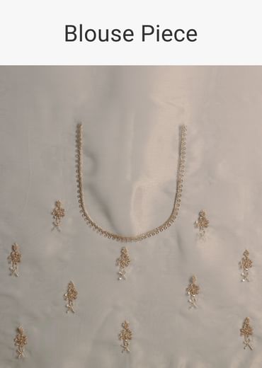 Grey Tissue Saree With Floral And Zardosi Embroidery