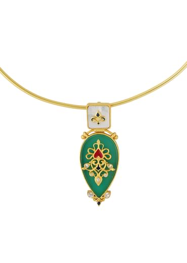 Antique Gold Green Collar Necklace With Zircon Embellishment