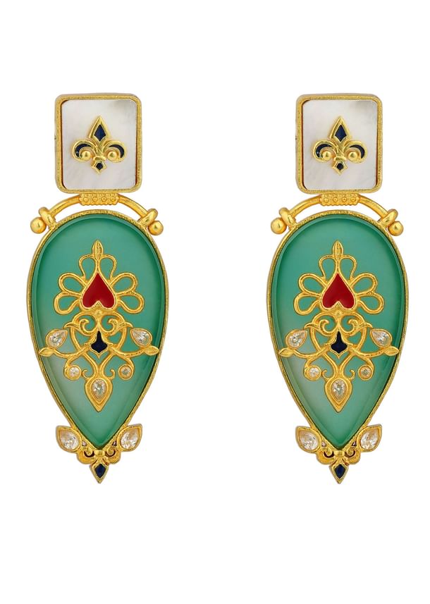 Antique Gold Green Onyx Statement Earrings Antique Gold Green Onyx Statement Earrings