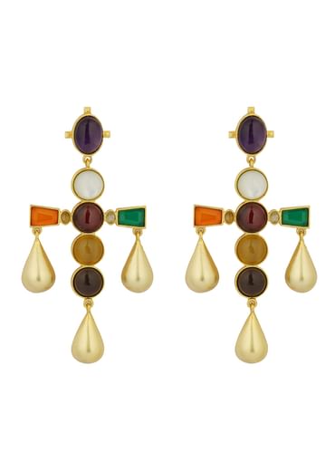 Gold Multi Navratna Earrings