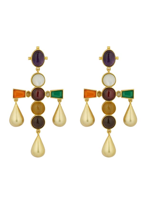 Gold Multi Navratna Earrings Gold Multi Navratna Earrings
