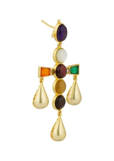 Gold Multi Navratna Earrings