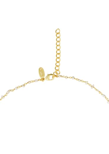 Gold Necklace With Crescent Pendant And Pearl Chain