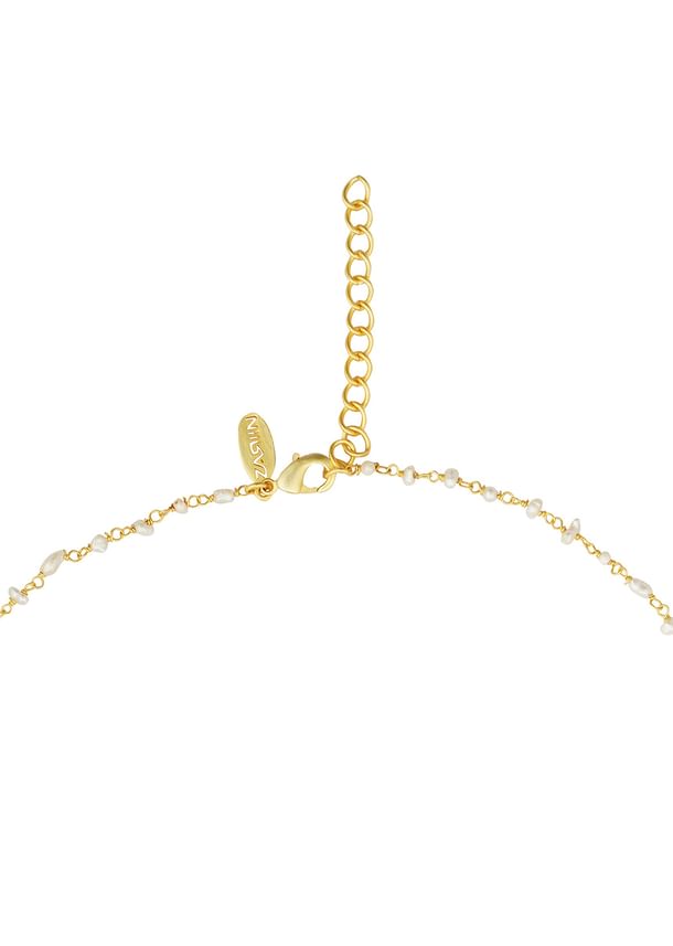 Gold Necklace With Crescent Pendant And Pearl Chain Gold Necklace With Crescent Pendant And Pearl Chain