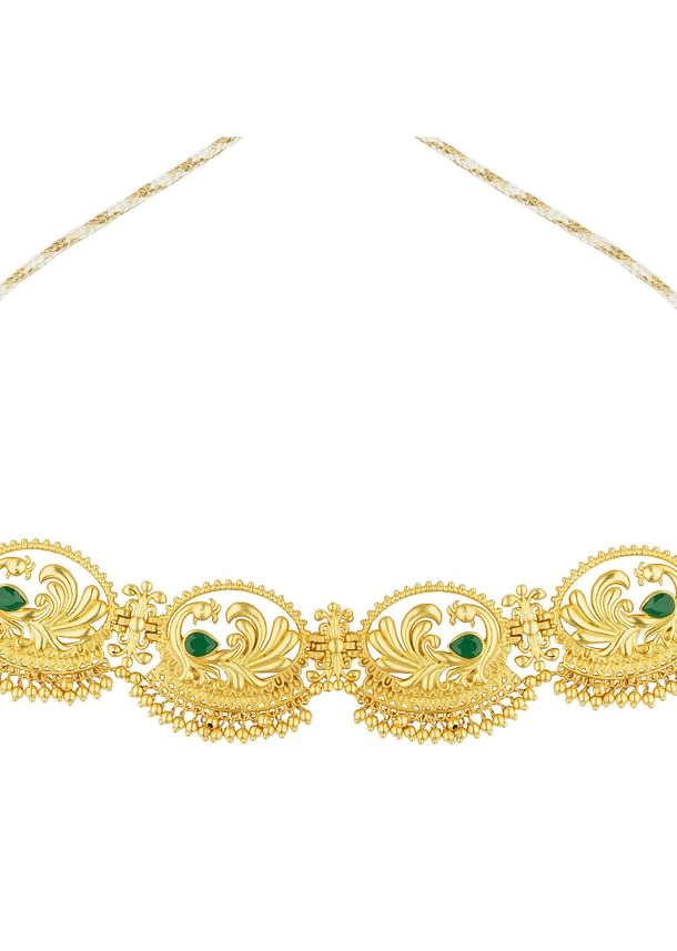 Antique Gold Mix Metal Choker Necklace With Green Accents Antique Gold Mix Metal Choker Necklace With Green Accents