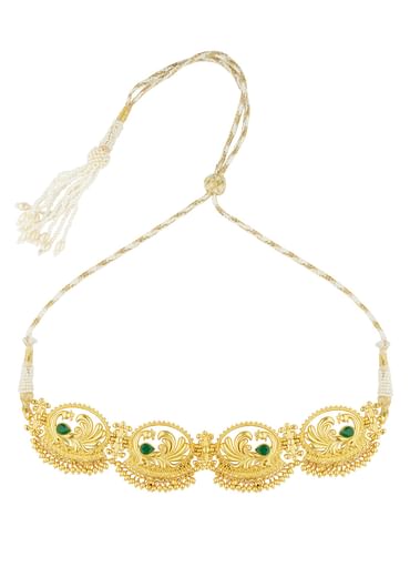 Antique Gold Mix Metal Choker Necklace With Green Accents