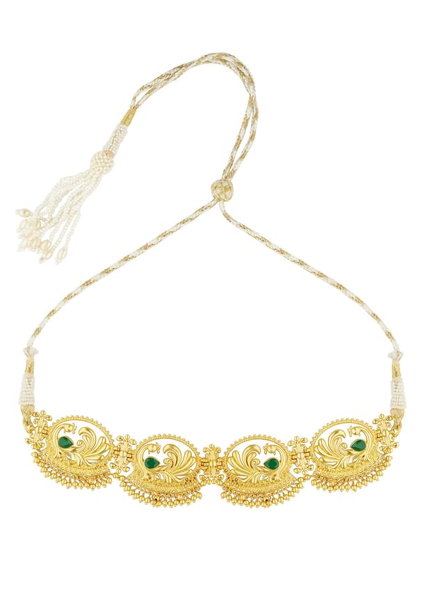 Antique Gold Mix Metal Choker Necklace With Green Accents Antique Gold Mix Metal Choker Necklace With Green Accents