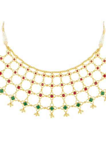 Antique Gold Necklace With Green Zircon Details