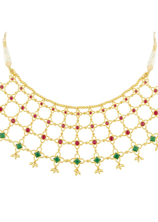 Antique Gold Necklace With Green Zircon Details Antique Gold Necklace With Green Zircon Details