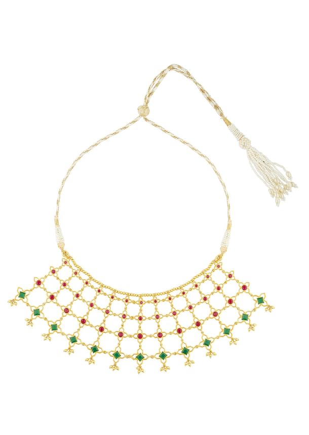 Antique Gold Necklace With Green Zircon Details Antique Gold Necklace With Green Zircon Details