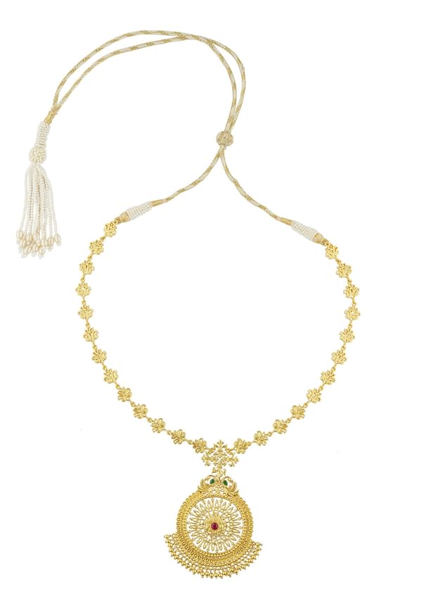 Antique Gold Pendant Necklace With Traditional Chola Inspired Design Antique Gold Pendant Necklace With Traditional Chola Inspired Design