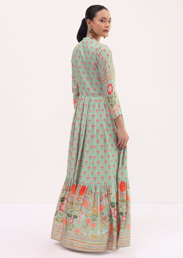 Sky Blue Embroidered Silk Long Kurti
