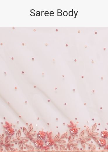 White Embroidered Net Saree In Sequin With Unstitched Blouse