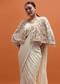 White Chiffon Embroidered Fusion Set With Attached Dupatta And Cape