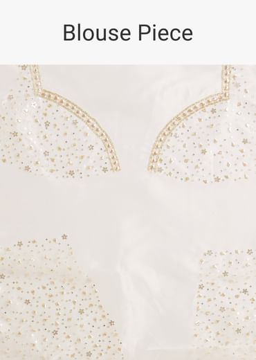 White Glass Tissue Saree With Sequin Embellishments