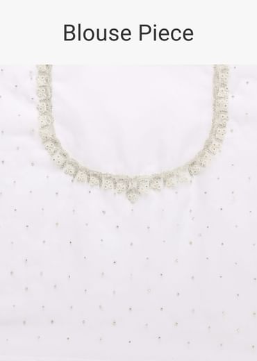 White Organza Saree With Scallop Cutdana Border And Unstitched Blouse Piece