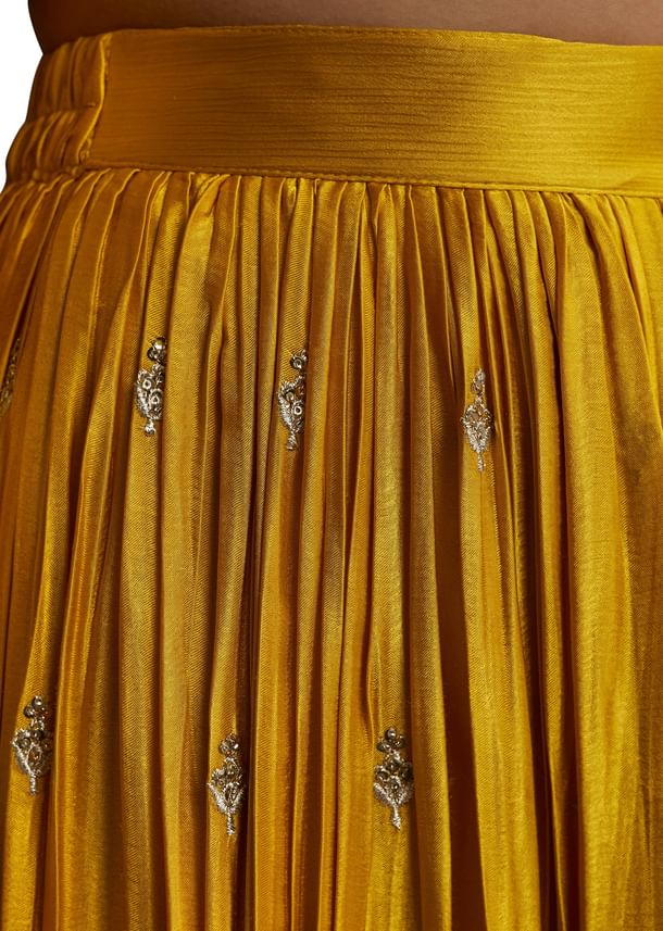 Yellow Zari Palazzo Suit Set With Dupatta