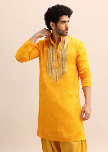 Yellow Gold Coin Work Kurta And Patiala Salwar Set