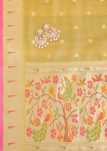 Yellow Woven Silk Paithani Dress Material