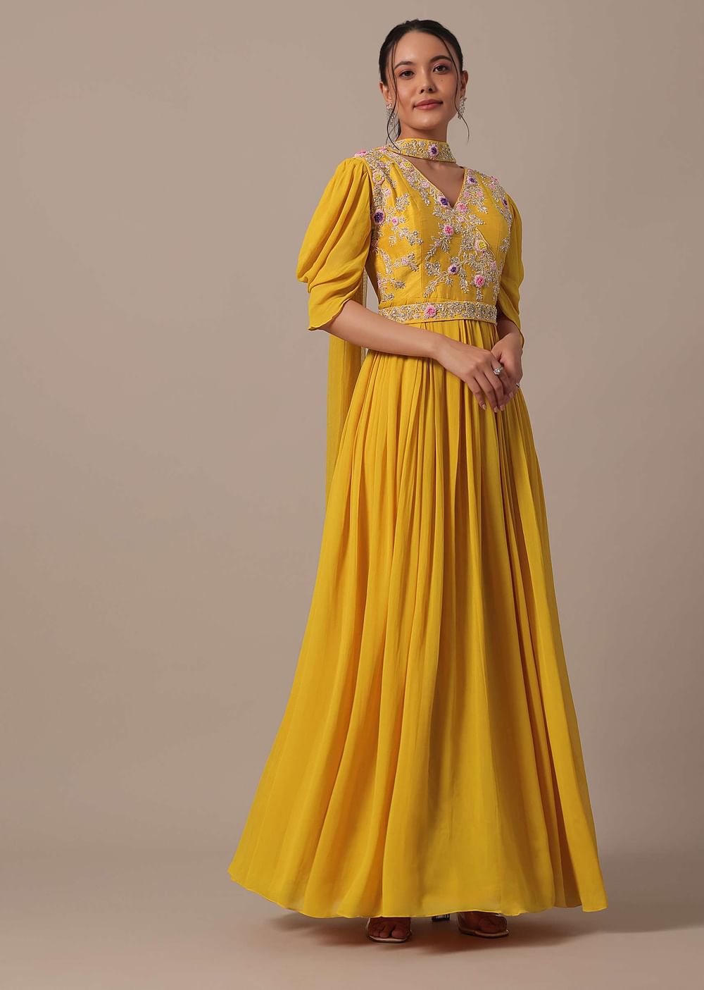 Yellow Embellished Anarkali Set