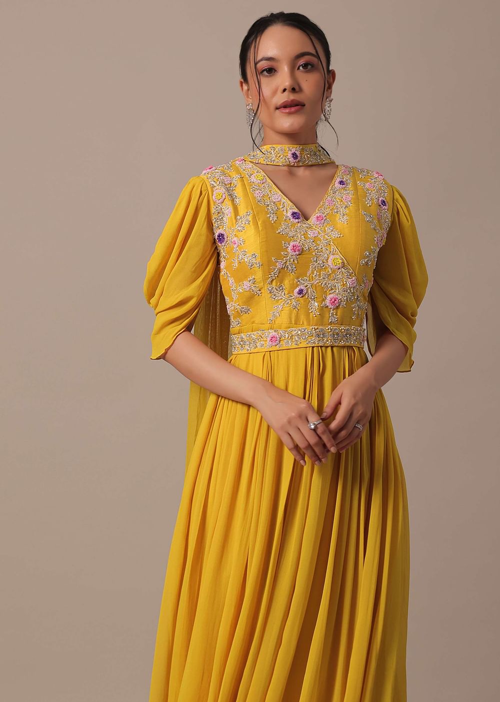 Yellow Embellished Anarkali Set