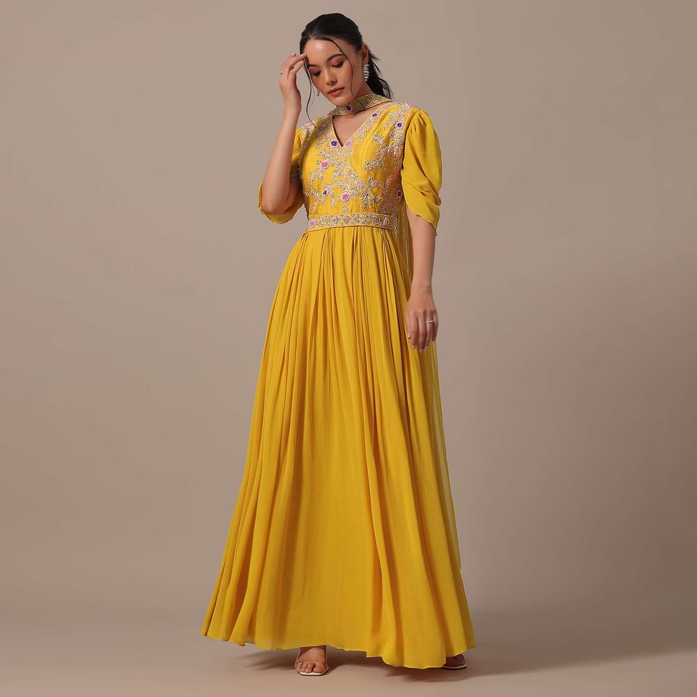 Yellow Embellished Anarkali Set
