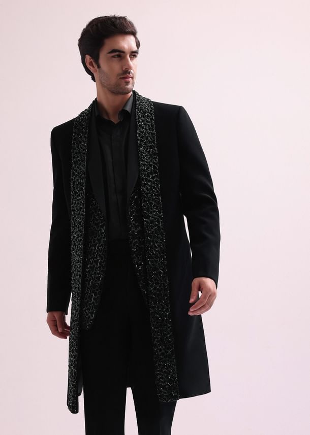 Aditya Roy Kapur In Our Black Double Layered Indo Western Jacket With Shirt And Pant