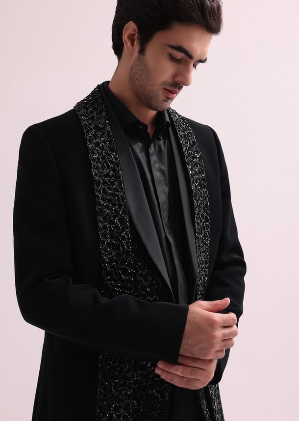 Aditya Roy Kapur In Our Black Double Layered Indo Western Jacket With Shirt And Pant