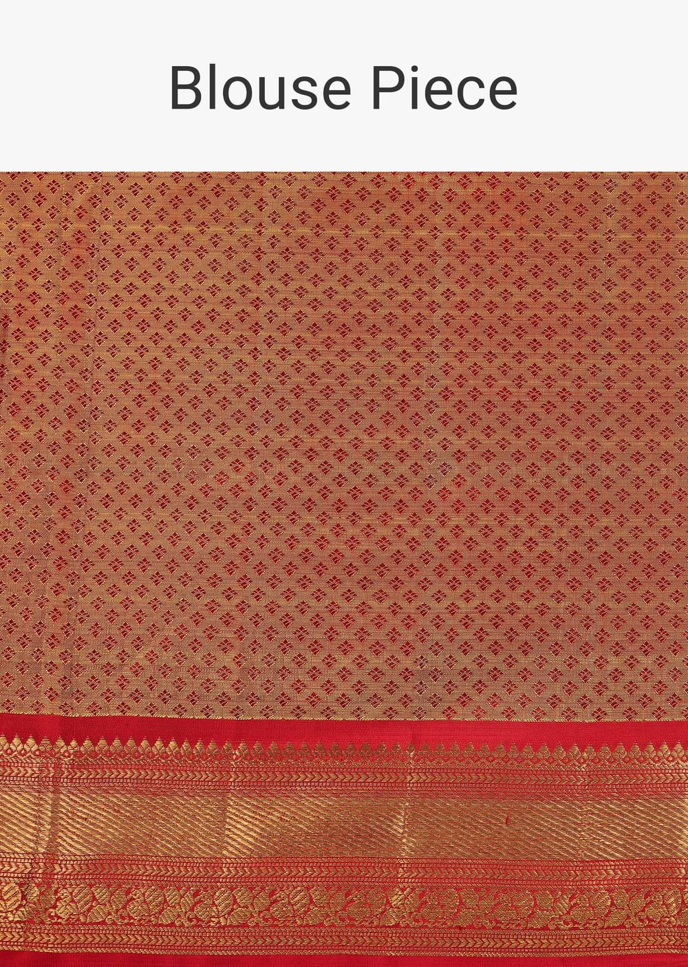 Fiery Red Gold-Toned Kanjivaram Saree In Tissue Silk With 14GM Real Zari Weave And Unstitched Blouse