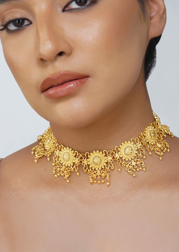 Antique Gold Choker Necklace With Zircon Details