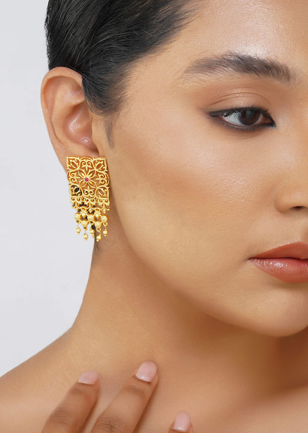 Antique Gold Eternal Enigma Stud Earrings With Zircon Accents Antique Gold Eternal Enigma Stud Earrings With Zircon Accents