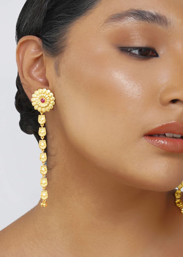 Antique Gold Floral Legacy Statement Earrings With Chain Detailing
