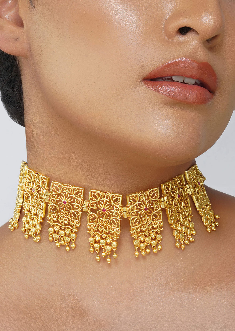 Antique Gold Mix Metal Zircon Choker Necklace