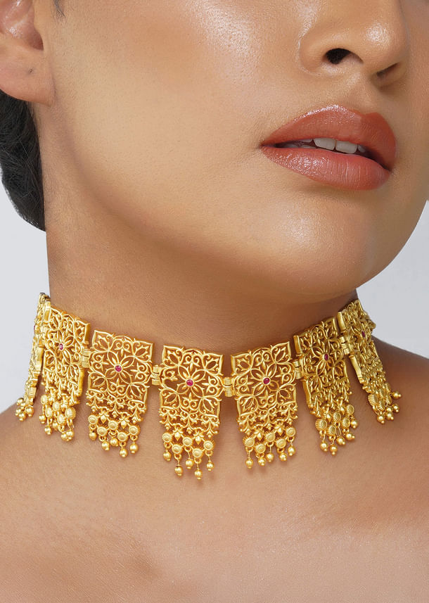 Antique Gold Mix Metal Zircon Choker Necklace Antique Gold Mix Metal Zircon Choker Necklace