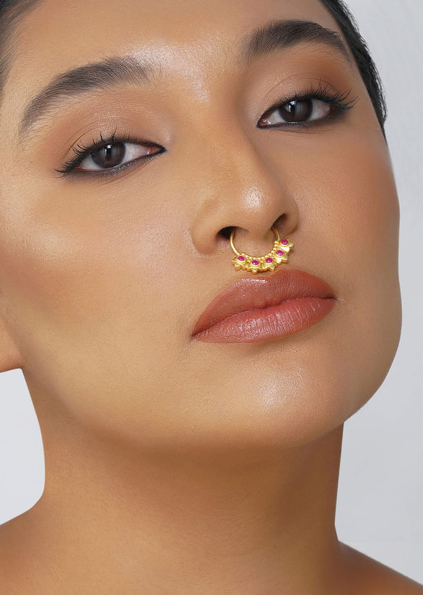 Antique Gold Nath With Lotus Inspired Design Antique Gold Nath With Lotus Inspired Design