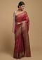 Apple Red Pure Handloom Saree In Tussar Silk With Woven Leaf Shaped Floral Buttis Online - Kalki Fashion