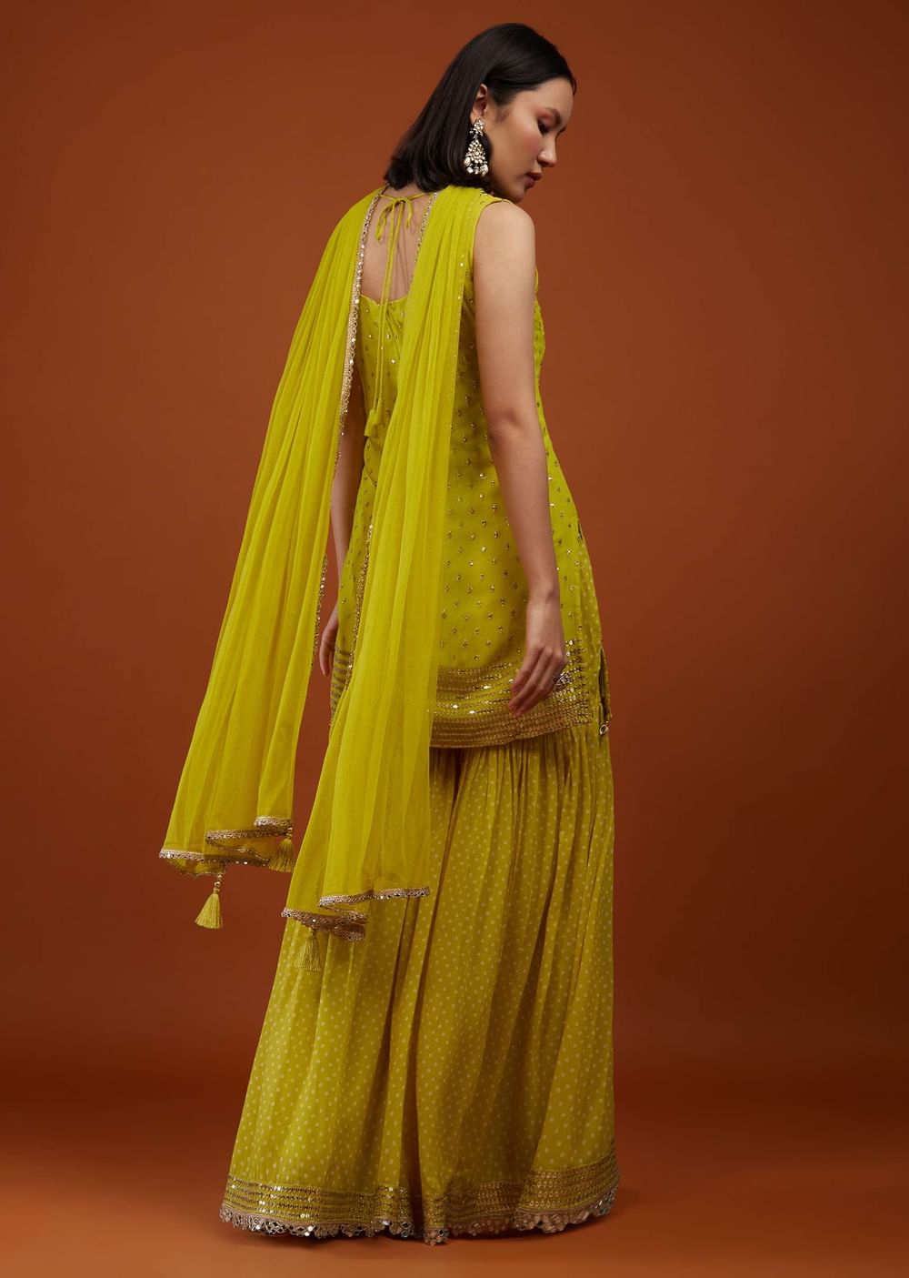 Lime Green Sharara Suit In Georgette With Embroidery