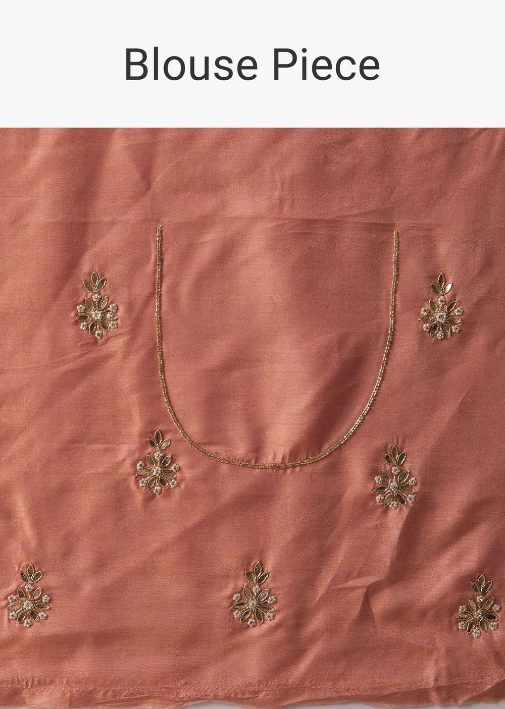 Apricot Blush Dupion Silk Saree With Gotta Patti Embroidered Floral Buttis