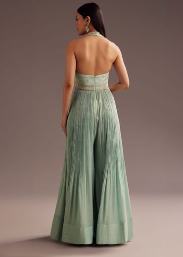 Aqua Blue Cut Dana Indowestern Jumpsuit
