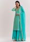 Aqua Blue Leheriya Kurta Palazzo Suit With Zardosi And Moti Work