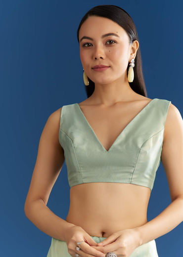 Aqua Blue Organza Tissue Saree With Cutdana And Beads Scallop Border