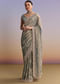 Aqua Blue Tissue Embroidered Saree With Cutdana And Stone Work