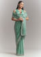 Aqua Green Chinon Embroidered Saree With Floral Embroidery