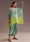 Aqua Green Ombre Moti Zardosi Kaftan Kurta Dhoti Set