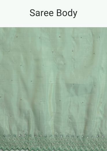 Aqua Green Organza Saree With Stones Beads And Sequins Embroidery And Scallop Border